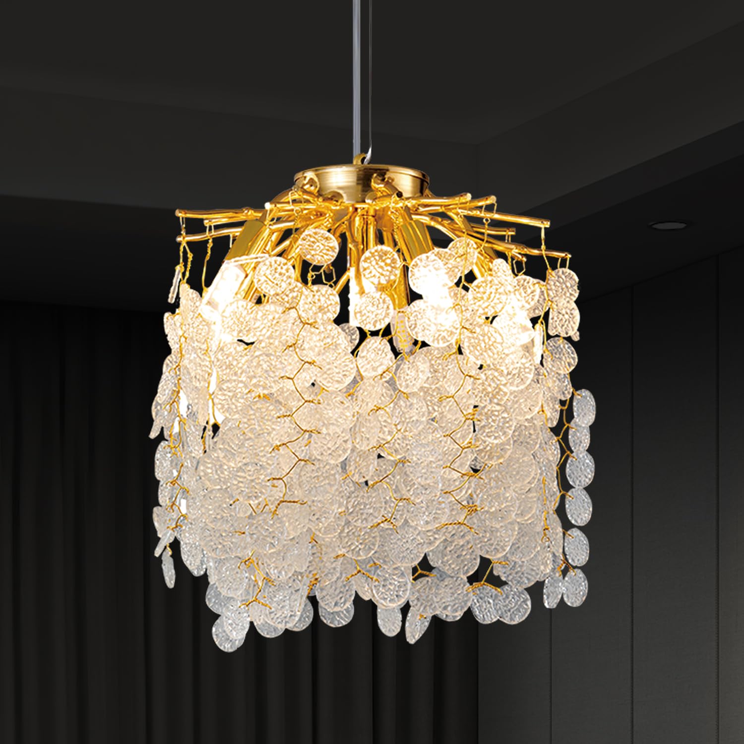 Modern Luxury Gold Crystal Leaf Tree Branch Chandeliers,12-inch 6-Lights Pendant Light Fixtures for Kitchen Island,Dining Room Bedroom,Entryway Foyer Bathroom